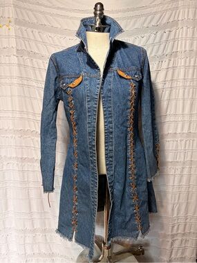 Ethyl denim longline duster jacket 90's, western vintage.